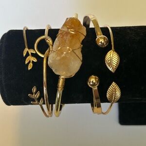 JTV Gold-Tone Raw Citrine Wire Wrap Cuff Bracelet lot of 4